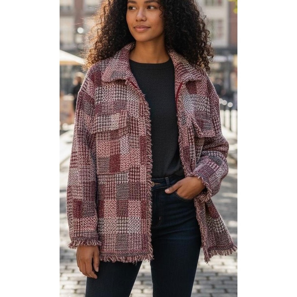 Zara Metallic Check Textured Shirt Jacket S